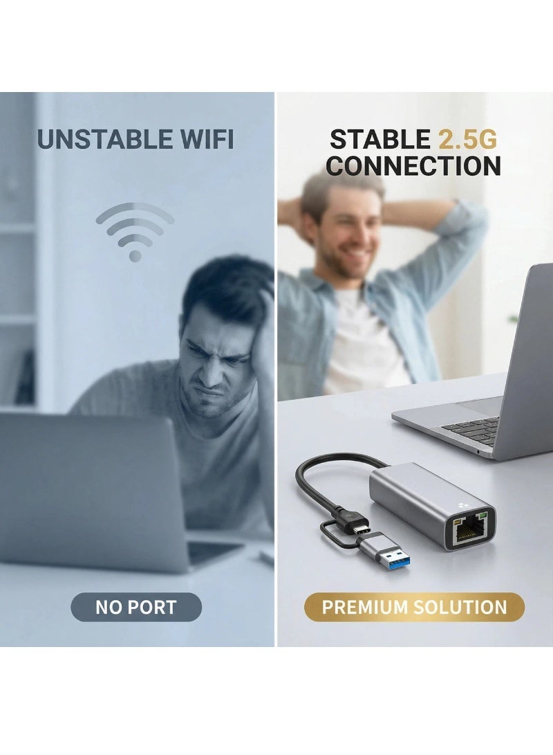  أورا سيليكت محول USB/Type-C إلى 2.5G Gigabit Ethernet، منفذ مزدوج (USB-A و Type-C)، شريحة RTL8156B لأجهزة MacBook و Huawei Laptop Gaming PC، بطاقة شبكة LAN عالية السرعة، لا تحتاج إلى برنامج تشغيل لنظامي Win11/Mac - Image 4